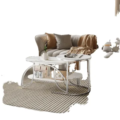 Productafbeelding van Set salontafels, stapelbaar ontwerp, marmerlook, wit