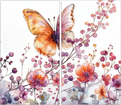 Produktbild von Spritzschutz Herdabdeckplatte Schneidebrett aus Glas Blumen und Schmetterlinge 2-Teilig (60x52cm)