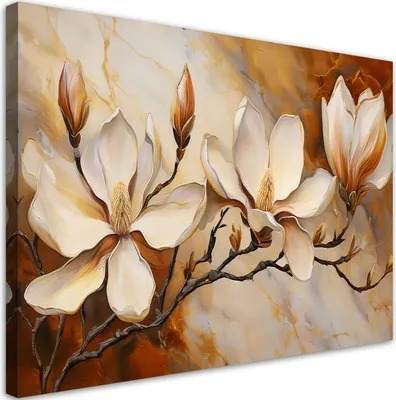 Produktbild von Leinwandbild Magnolien Glamour Marmorzweig 90x60 Feeby Beige bild für die wand bereit zum aufhängen
