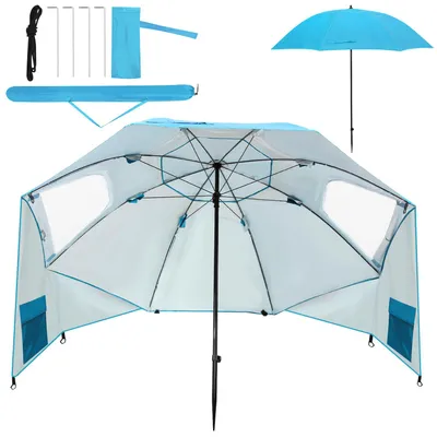 Obrázek produktu pro Slunečník Eikuavon 210 cm, UPF 50+, přenosný plážový slunečník, sklopný a vodoodpudivý, na pláž, balkon, do zahrady, na dovolenou, nebesky modrý