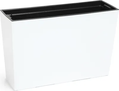A white rectangular planter with a black interior is shown against a white background.