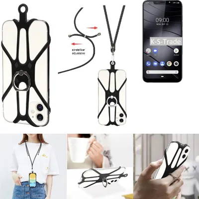 Produktbild von K-S-Trade 3in1 Handykette Handyband Handykordel Halsband Smartphone-Ring Handy-Ring kompatibel mit Gigaset GS195 Fingerhalterung Handyring