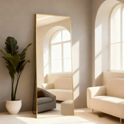 Imagen del producto de Espejo de pared rectangular, con marco de aluminio dorado, de 165x60 cm, ideal para dormitorios