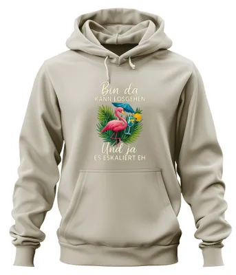 Productafbeelding van Hier kan het beginnen, en ja, het escaleert. Flamingo Cocktail Party uni hoodie, natuur, maat M