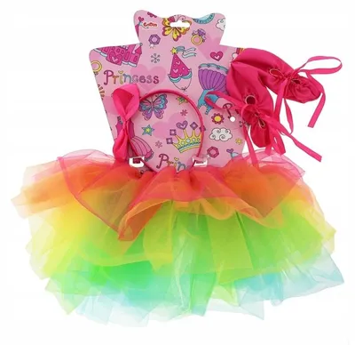 Produktbild von GoDan Regenbogen Ballerina Kinderkostüm mit Rock, Haarreif & Schuhe