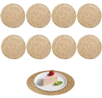 Obrázok produktu pre Sada 8 okrúhlych pletených podložiek z vodného hyacintu - Prírodné stolové podložky