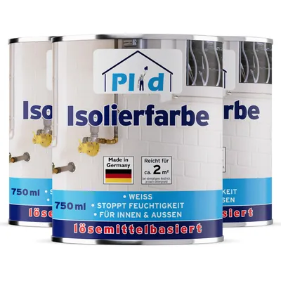 Produktbild von Plid Isolierfarbe LH Weiß 3 x 0,75 l, lösemittelbasiert, gegen Nikotinflecken