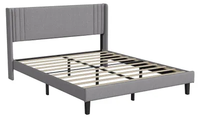 Obrázok produktu pre Postel s čalúneným čelom - dvojlôžko - 160 x 200 cm - čalúnené čelo - rošt - úložný priestor - sivá farba