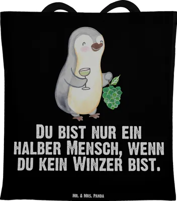 Produktbild von Mr. & Mrs. Panda Tote Bag Winzer Herz - Schwarz - Geschenk, canvas tasche, Jutebeutel, Beutel, totebag