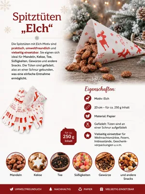 Produktbild von Spitztüten aus Papier, ELCH, gefädelt, 60 g/m², 250 g / 23 cm, 100 Stück