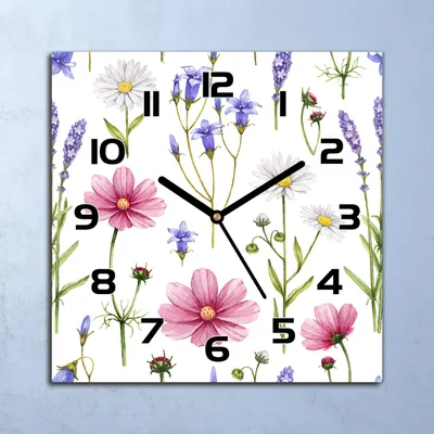 Produktbild von Wanduhr Echt-Glas-Küchenuhr Wildblumen rosa Quarz Lautlos 30x30 Deko Bilder