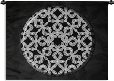 Produktbild von MuchoWow® Wandteppich Wandbehang Schwarzes und weißes Makramee-Mandala 150x112 cm Tapisserie Dekoration Wandtuch - Wanddecke - Wandteppiche