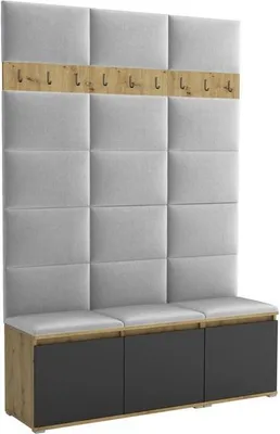 Productafbeelding van Garderobeset Noris III, beklede garderobe met zitbank, entree meubel met wandpanelen, haken en opbergruimte (kleur: Artisan eik/zwart + Trinity 32)