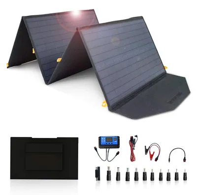 Immagine prodotto di Pannelli solari con presa – Caricabatterie solare – Pannello solare – 120 W – Pieghevole – Portatile – Ideale per il campeggio