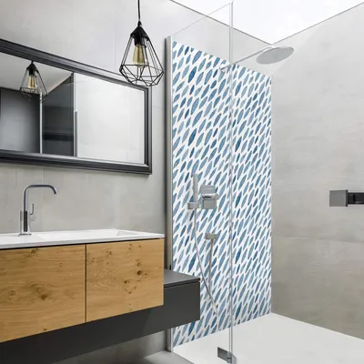 Produktbild von Duschrückwand Muster selbstklebend - 0.35 mm Wandpaneel wasserfest Design blau Aquarell Badrückwand fugenlos  Smart matt 100x190 cm