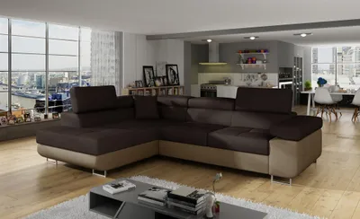 Produktbild von Ecksofa Schlafsofa SARRA in Stoff Monolith Braun-Dunkelbraun Ottomane Links