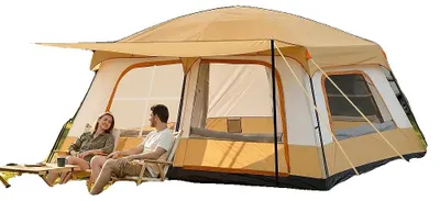 Image de Tente de camping, design spacieux, résistante aux intempéries, dimensions : 320 x 210 x 180 cm, couleur : kaki