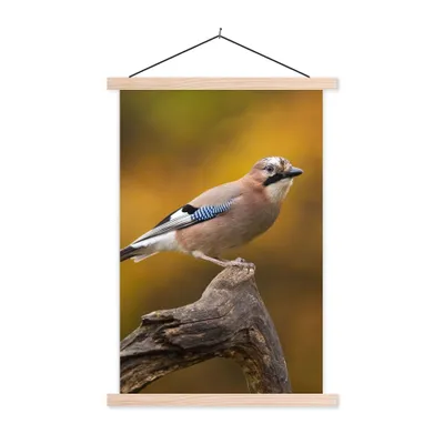 Produktbild von MuchoWow® Textilposter Vogel - Zweig - Eichelhäher 40x60 cm mit holzfarbenen Rahmen - Poster