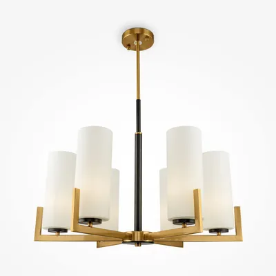 Produktbild von Kronleuchter Metall Glas E27 67 cm breit in Messing Weiß Schwarz 6-flammig Modern Lüster Deckenlampe