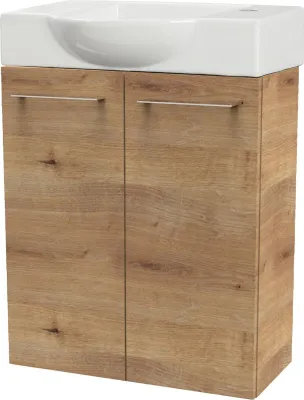 Produktbild von Fackelmann SBC MILANO Gäste WC Set 2-teilig 55 cm, Braun hell, 2 Türen, Keramik Hahnloch rechts
