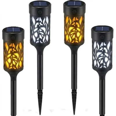 Produktbild von 4 Stück Runde LED Solarleuchte, wetterfest, 6–12 h Leuchtdauer, 5,8x5,8x50,8 cm, Solarlampen, energiesparend & robust, Garten & Balkon,Gartenleuchten