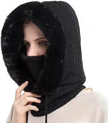 Image de Bonnet d'hiver noir pour femme, coupe-vent, pour le ski, la moto et la randonnée