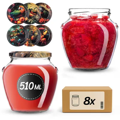 Produktbild von KADAX Einmachgläser 50 ml mit Schraubdeckel fi82mm, Schraubgläser mit Deckel, Honiggläser, Sturzgläser zum Einkochen von Honig (Vögel, 8 Stück)