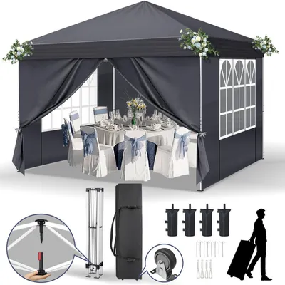Obrázok produktu pre Prenosný pavilón 3x3 m, vodeodolný, s UV ochranou 50+, tmavosivý, s 4 bočnými panelmi