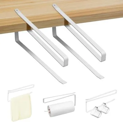 Immagine prodotto di Portarotolo da cucina a forma di Z, confezione da 2, senza forature, portarotolo per cucina e bagno (bianco)