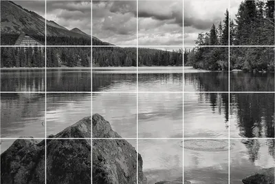 Produktbild von Fliesenaufkleber 15x15 cm – 24 Stück – Selbstklebend – Wasserfest – Pflegeleicht – Hitzebeständig – Für Küche & Bad – Eine ruhige Wasserlandschaft