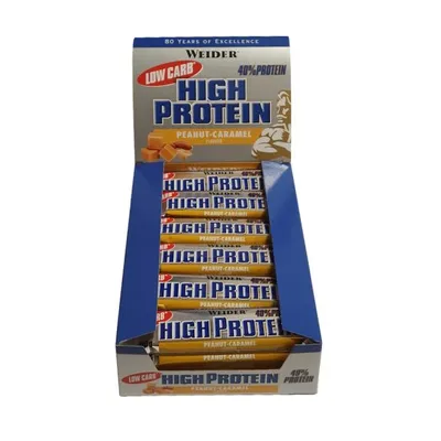 Obrázok produktu pre Weider 40% vysokoproteínová tyčinka s nízkym obsahom karbohydrátov - 24 tyčiniek po 50 g arašidovo-karamelová