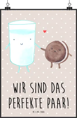 Produktbild von Mr. & Mrs. Panda Bild Milch Keks DIN A2 - Beige Pastell - Geschenk, Kekse, Posterdruck, Plakat, wanddeko, Cookie, Lustige Sprüche, Wandbild, Kaffee, Milk, drucke