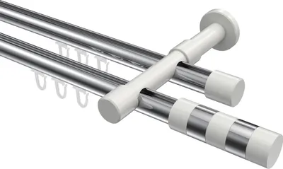 Produktbild von Interdeco Innenlaufstange / Gardinenstange mit Innenlauf Chrom / Weiß, Typ Prestige Mavell (Zylinder Bicolor), 20 mm Ø 2-läufig, 600 cm