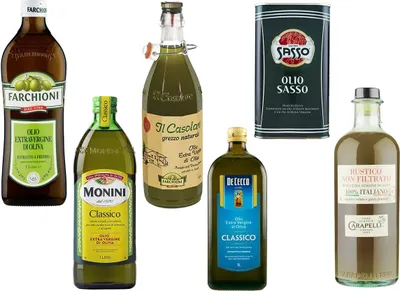 Produktbild von Italian Extra Natives Olivenöl nativ olio extravergine di oliva Testpaket De Cecco Carapelli Farchioni Sasso Monini 6x 1lt
