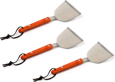 Produktbild von 3 Stück Pfannenwender aus Edelstahl | Fleischwender mit Holzgriff | Bratenheber - Pfannenschaufel | Bratenwender Grillwender | Grillspachtel | BBQ Grillspachtel | Küchenhelfer | Burger Grillwender