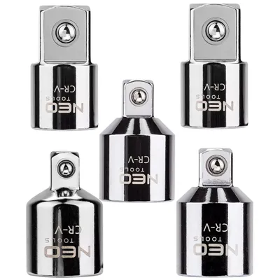 Produktbild von NEO TOOLS 5 Stück Adapter-Satz aus CrV-Stahl | 1/4" auf 3/8", 3/8" auf 1/2", 3/8" auf 1/2", 3/4" auf 3/8", 3/4" auf 1/2"