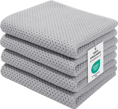 Produktbild von Moosfor Geschirrtücher 4er Set 32x72cm Premium Baumwolle Hellgrau