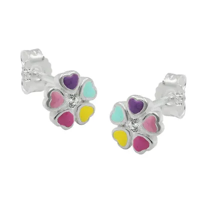 Produktbild von Ohrstecker Ohrring 6mm Blume bunt lackiert mit Zirkonia Silber 925