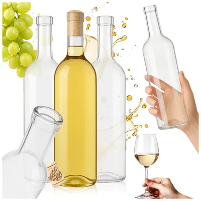 Produktbild von SuperButelki.pl – 10x Weinflasche mit Korken Bordeaux 750 ml mit Presskorken, Weißglas, klassisch für Wein, Liköre, Cider, 0,75 l Flaschen, 1er-Set