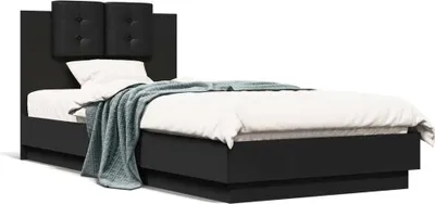 Produktbild von Design Bettgestell mit Kopfteil Schwarz 90x200 cm Holzwerkstoff, Klassische Betten 2024 Neu