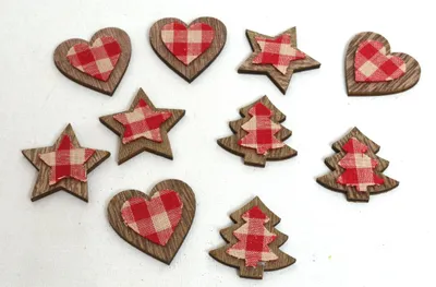 Produktbild von 10 Stück Deko-Holz-Streuteile mit Textil ca. 3,5 cm