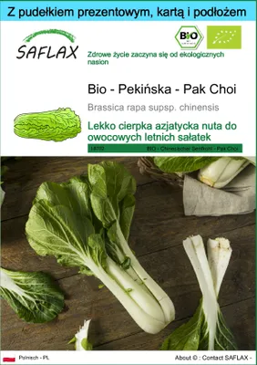 Zdjęcie produktu dla SAFLAX - Zestaw prezentowy - Bio - Pekińska - Pak Choi - 300 Nasiona - Z pudełkiem upominkowym, etykietą wysyłkową, kartą podarunkową i podłożem uprawowym - Brassica rapa supsp. chinensis