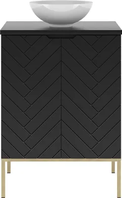 Produktbild von Waschtisch 60 cm breit in schwarz matt mit gefrästen Fronten ANGERA-140