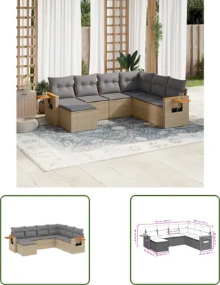 Produktbild von The Living Store 7-tlg. Garten-Sofagarnitur mit Kissen Beige Poly Rattan