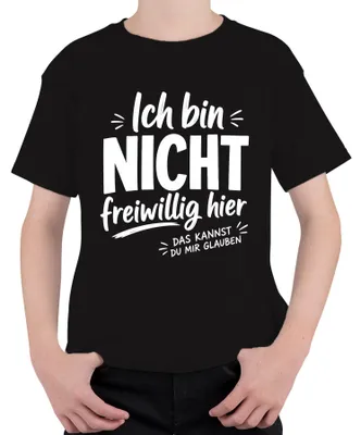 Immagine prodotto di "Non sono qui di mia volontà." T-shirt divertente, scritta sarcastica, per bambini, colore nero, taglia 152