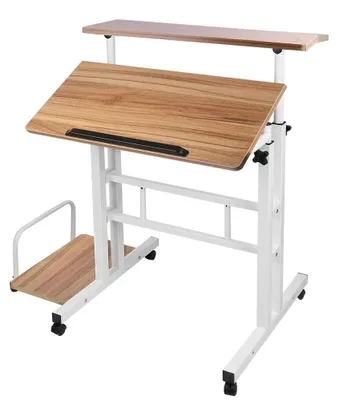 Produktbild von Stehschreibtisch - Laptoptisch - Höhenverstellbar - 6 Rollen - Neigbare Tischplatte - U-förmiges Gestell - Metallrahmen - Eiche antik