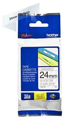 Immagine prodotto di Nastro originale Brother TZE-151 per stampante etichettatrice P-touch, larghezza 24 mm, nero su sfondo trasparente