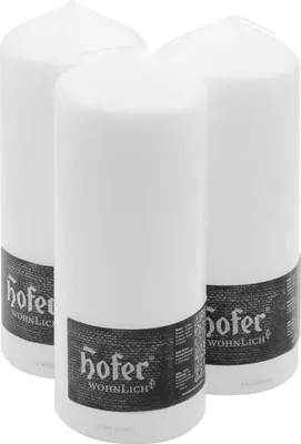 Produktbild von HOFER Stumpenkerzen Weiß 3er Set – 80h Brenndauer – 8x20 cm – Tropffrei, Duftfrei