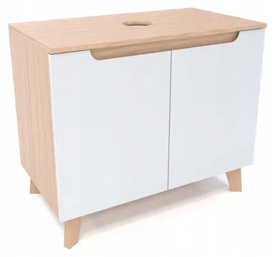 Produktbild von Zweitüriger Waschbeckenunterschrank Weiß 60 x 45 x 70 cm Sonneneiche Weiß