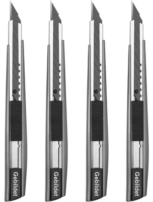 Produktbild von Allzweckmesser einziehbar, 4 Stück, Grau, SK5 Kohlenstoffstahl Klingen